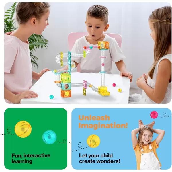 imagePicassoTiles Magnet Tile Building Block 80pc Marble Run Race Track Travel Size Pretend Play Toy With Launcher Lifter STEM Education Learning Magnetic Tiles Construction Kit School Boys Girls 3 PTMG8080pc