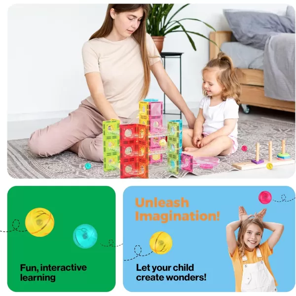 imagePicassoTiles Magnet Tile Building Block 80pc Marble Run Race Track Travel Size Pretend Play Toy With Launcher Lifter STEM Education Learning Magnetic Tiles Construction Kit School Boys Girls 3 PTMG8060pc