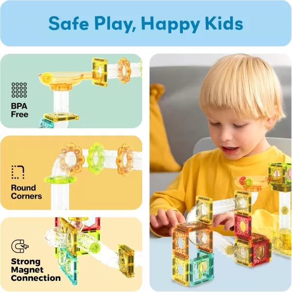 imagePicassoTiles Magnet Tile Building Block 80pc Marble Run Race Track Travel Size Pretend Play Toy With Launcher Lifter STEM Education Learning Magnetic Tiles Construction Kit School Boys Girls 3 PTMG8080pc