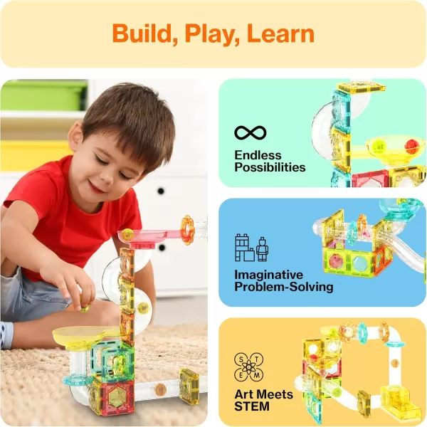 imagePicassoTiles Magnet Tile Building Block 80pc Marble Run Race Track Travel Size Pretend Play Toy With Launcher Lifter STEM Education Learning Magnetic Tiles Construction Kit School Boys Girls 3 PTMG8080pc