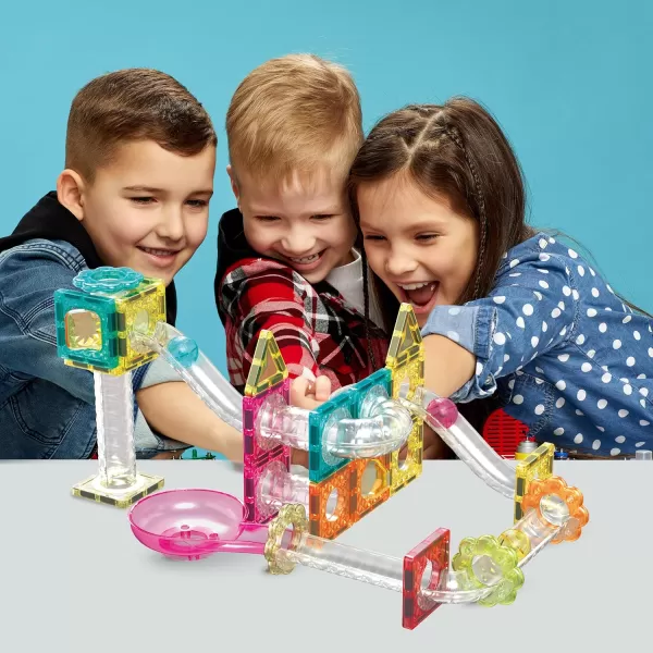 imagePicassoTiles Magnet Tile Building Block 80pc Marble Run Race Track Travel Size Pretend Play Toy With Launcher Lifter STEM Education Learning Magnetic Tiles Construction Kit School Boys Girls 3 PTMG8045pc