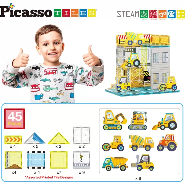 imagePicassoTiles Magnet Tile Building Block Safari Themed Set with 8 Compatible Magnetized Animal Action Figures Build Blocks Toddler Creativity Toys STEAM Educational Learning Skills Ages 3 PTQ12Truck Theme