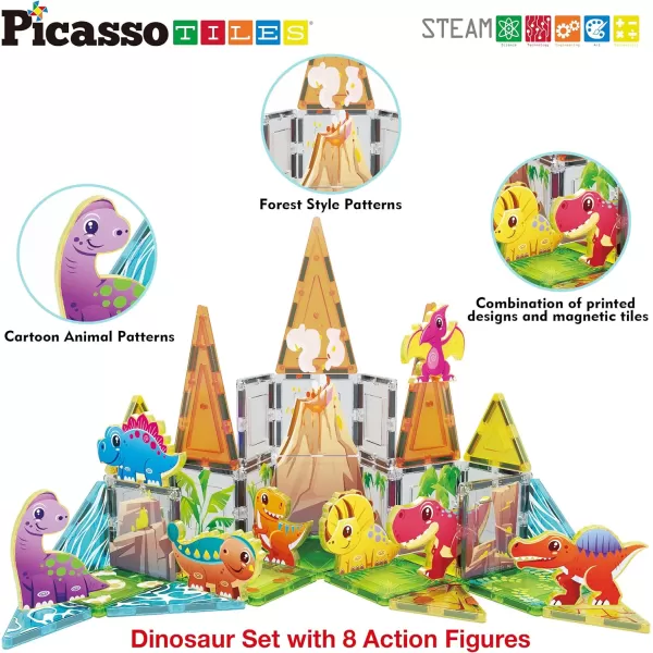 imagePicassoTiles Magnet Tile Building Block Safari Themed Set with 8 Compatible Magnetized Animal Action Figures Build Blocks Toddler Creativity Toys STEAM Educational Learning Skills Ages 3 PTQ12Dinosaur Theme