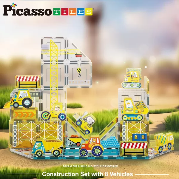 imagePicassoTiles Magnet Tile Building Block Safari Themed Set with 8 Compatible Magnetized Animal Action Figures Build Blocks Toddler Creativity Toys STEAM Educational Learning Skills Ages 3 PTQ12Truck Theme