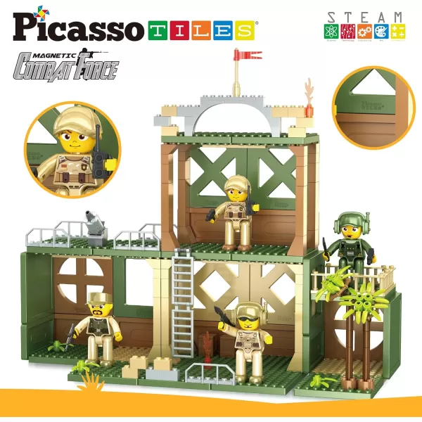 imagePicassoTiles Magnet Tile Building Brick Blocks Military Combat Force Theme Magnetic Tiles Construction Block Playset 4 Character Action Figures with Weapons Interlocking Bricks STEM Toy Ages 3 PTL18186pc