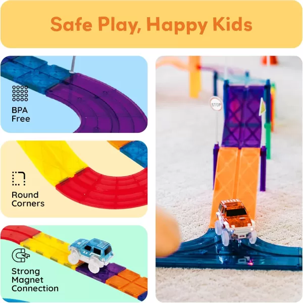 imagePicassoTiles Magnet Tile Car Track Adventure Theme Printed Street Road Runway Speedway Highway Magnetic Building Tiles Block Construction Pretend Play Playset STEM Education Learning Kit Kids 3 PTE1630PC Race Track