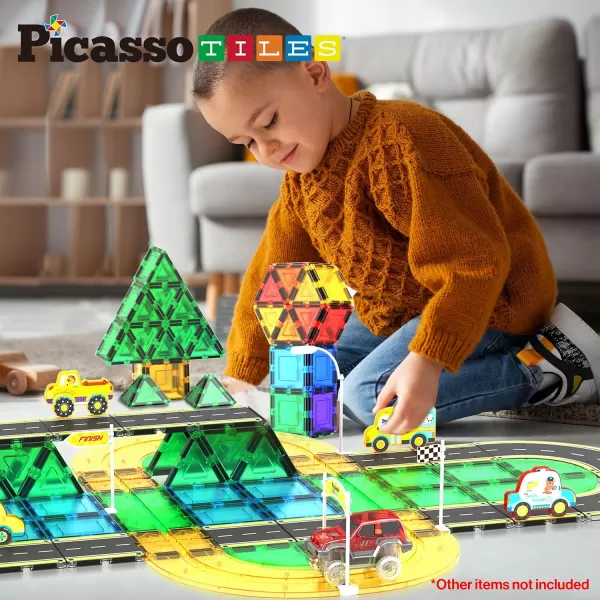 imagePicassoTiles Magnet Tile Car Track Adventure Theme Printed Street Road Runway Speedway Highway Magnetic Building Tiles Block Construction Pretend Play Playset STEM Education Learning Kit Kids 3 PTE16speedway