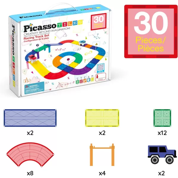 imagePicassoTiles Magnet Tile Car Track Adventure Theme Printed Street Road Runway Speedway Highway Magnetic Building Tiles Block Construction Pretend Play Playset STEM Education Learning Kit Kids 3 PTE1630PC Race Track