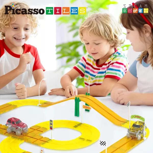 imagePicassoTiles Magnet Tile Car Track Adventure Theme Printed Street Road Runway Speedway Highway Magnetic Building Tiles Block Construction Pretend Play Playset STEM Education Learning Kit Kids 3 PTE16Traffic Sign