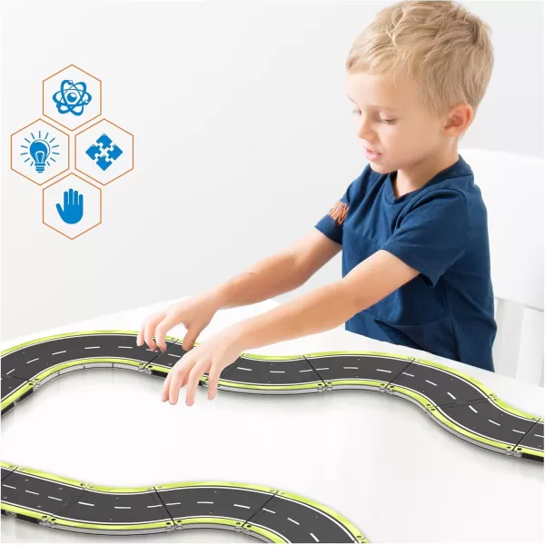 imagePicassoTiles Magnet Tile Car Track Adventure Theme Printed Street Road Runway Speedway Highway Magnetic Building Tiles Block Construction Pretend Play Playset STEM Education Learning Kit Kids 3 PTE16speedway