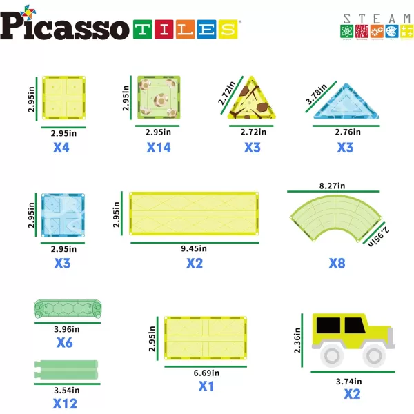 imagePicassoTiles Magnet Tile Car Track Adventure Theme Printed Street Road Runway Speedway Highway Magnetic Building Tiles Block Construction Pretend Play Playset STEM Education Learning Kit Kids 3 PTE1689pc Dinosaur