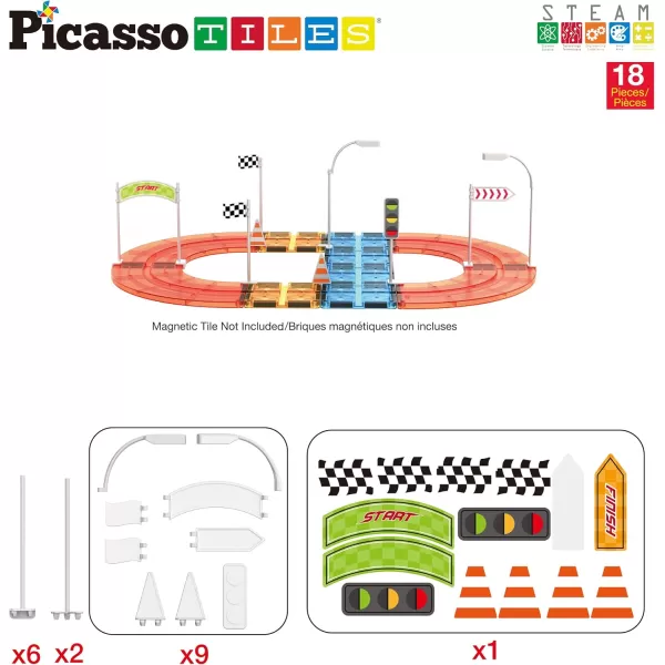 imagePicassoTiles Magnet Tile Car Track Adventure Theme Printed Street Road Runway Speedway Highway Magnetic Building Tiles Block Construction Pretend Play Playset STEM Education Learning Kit Kids 3 PTE16Traffic Sign