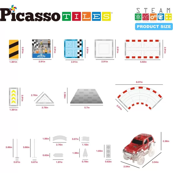 imagePicassoTiles Magnet Tile Car Track Adventure Theme Printed Street Road Runway Speedway Highway Magnetic Building Tiles Block Construction Pretend Play Playset STEM Education Learning Kit Kids 3 PTE1664pc w Stadium Seating