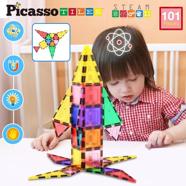 imagePicassoTiles Magnetic Building Block Set Equilateral Triangle Magnet Tiles Construction Toy STEM Learning Kit Educational Playboards Pretend Play Stacking Blocks Child Brain Development PTE01101Pc w Carry Case