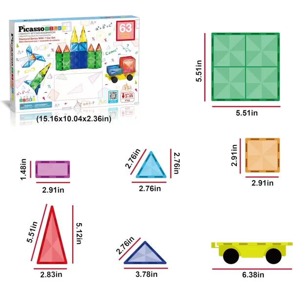 imagePicassoTiles Magnetic Building Block Set Equilateral Triangle Magnet Tiles Construction Toy STEM Learning Kit Educational Playboards Pretend Play Stacking Blocks Child Brain Development PTE0163Pc Diamond