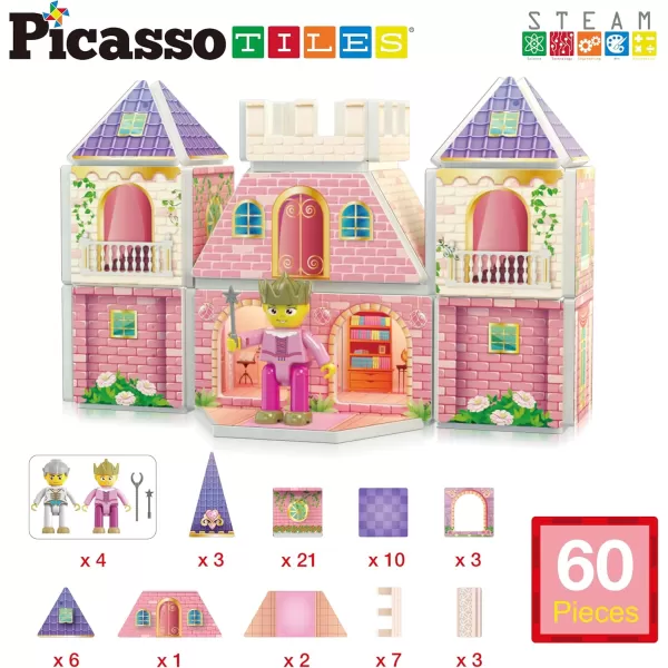 imagePicassoTiles Princess Castle Theme Magnet Tile Building Blocks 2 Action Figures Magnetic Construction Toy Double Sided Printing Education STEM Learning Playset Fantasy Adventure Boy Girl Age 3 PTQ04