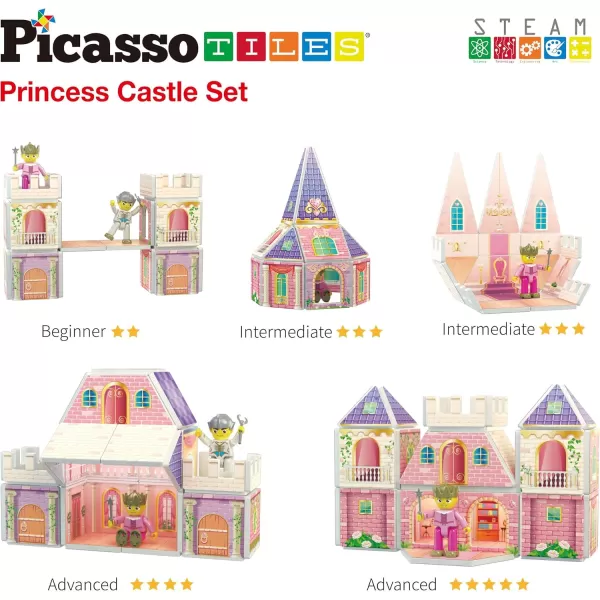 imagePicassoTiles Princess Castle Theme Magnet Tile Building Blocks 2 Action Figures Magnetic Construction Toy Double Sided Printing Education STEM Learning Playset Fantasy Adventure Boy Girl Age 3 PTQ04