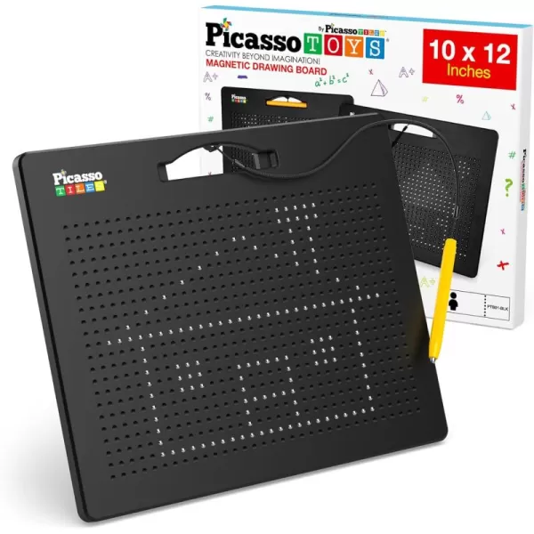 imagePicassoTiles 2in1 Magnetic Drawing Board Toy 12x10 inch Large Magnet Bead Tablet Pad with 2 Facings Alphabets STEM Educational Erasable ampamp Reusable Learning Writing Playboard in Black PTB03Free Black