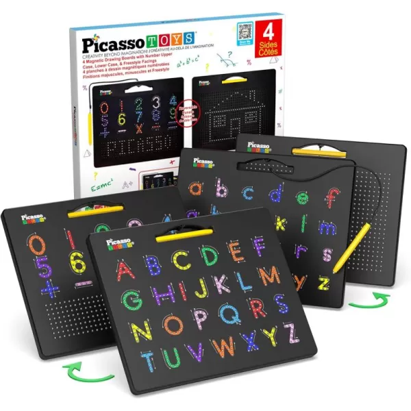 imagePicassoTiles 2in1 Magnetic Drawing Board Toy 12x10 inch Large Magnet Bead Tablet Pad with 2 Facings Alphabets STEM Educational Erasable ampamp Reusable Learning Writing Playboard in Black PTB032pk 4in1