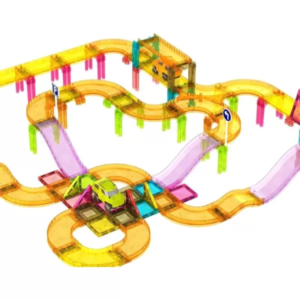 imagePicassoTiles 60pc Race Car Track Magnetic Tiles Travel Toy Sensory Magnet Tile Toys for Toddlers STEM Educational Learning Preschool Play Construction Stacking Blocks Kids Boys Girls Ages 3 PTMR6040pc Race Car Track Magnetic Tiles