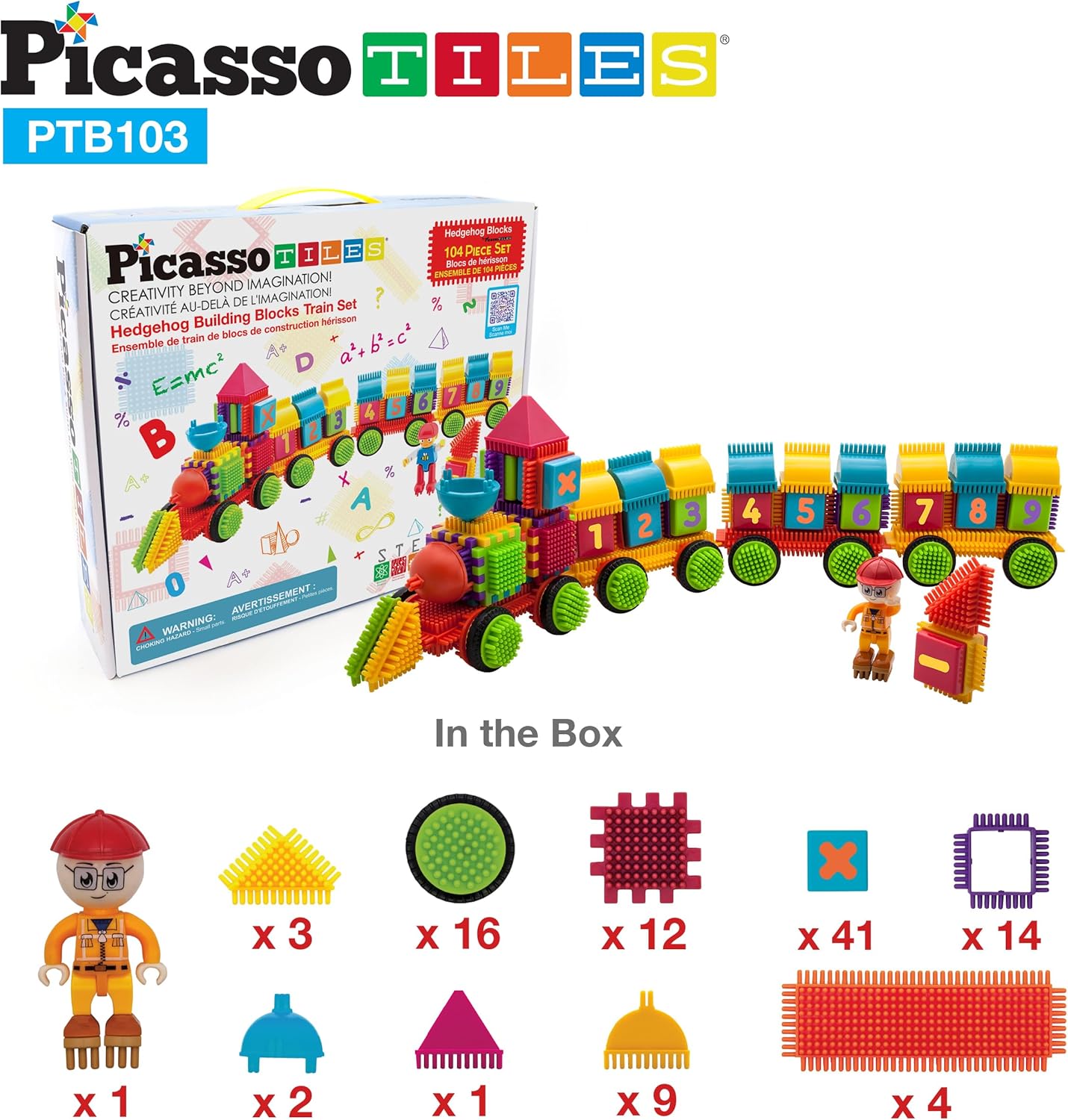 imagePicasso Toys PTB103 Alphabet ampamp Numerical Train 103pc Hedgehog Block Shape Blocks Building Tiles Set Construction Learning Toy Stacking Educational Block Creativity Beyond Imagination Inspirational
