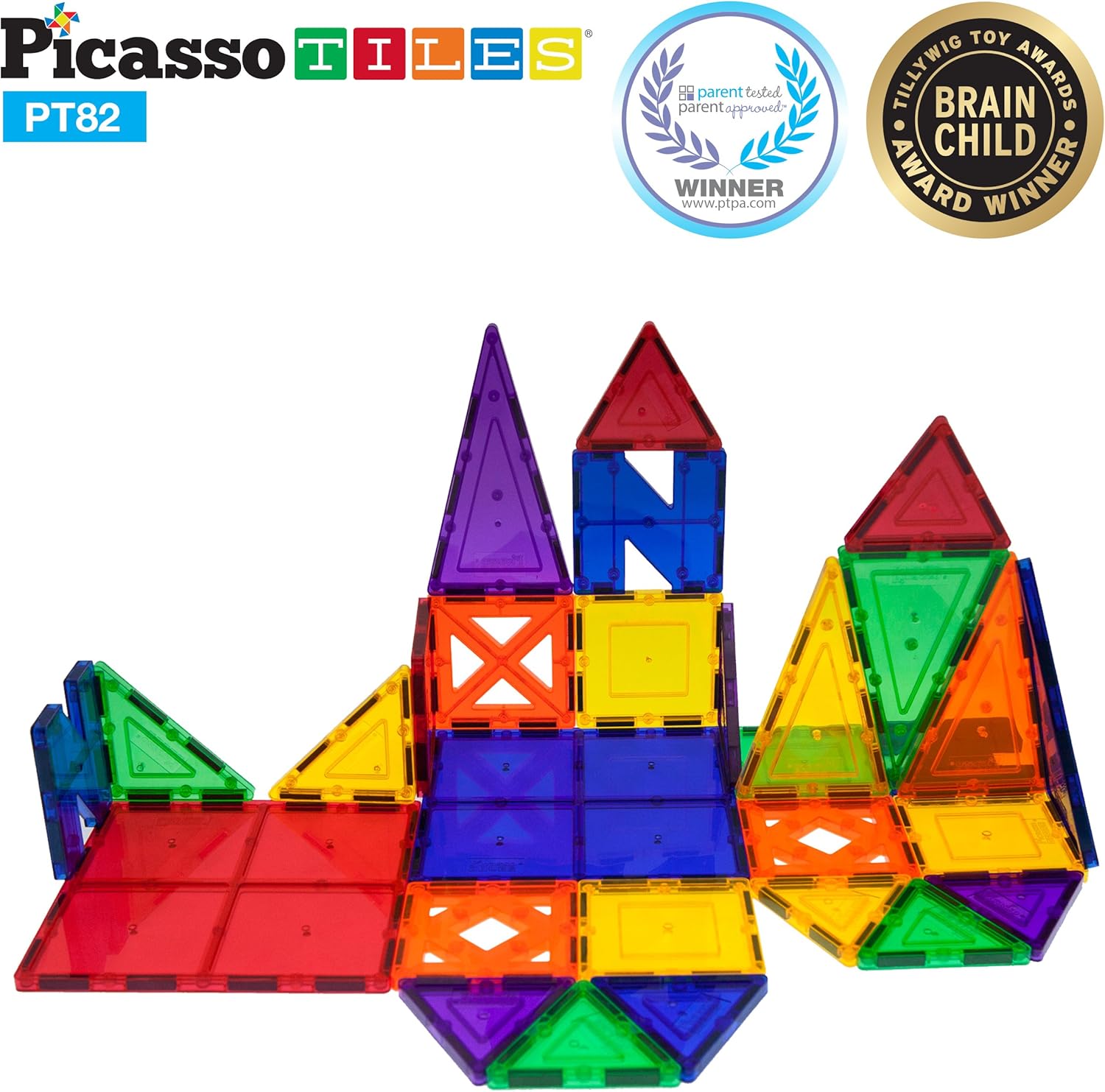 imagePicassoTiles 101pc Magnetic Tile Building Blocks with Car Base Drawstring Carry Toy Storage Bag Magnetized Block for Kids Magnet ToySet Educational STEM Learning Child Brain Development Ages 3 PC10182PC