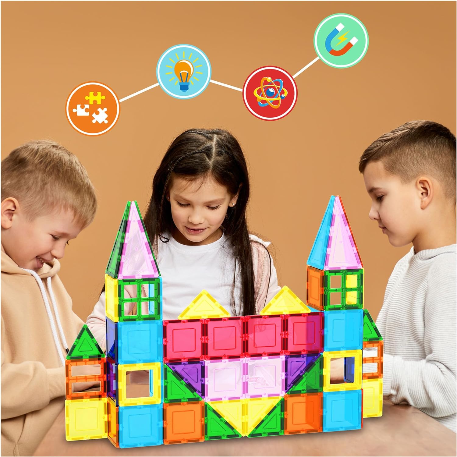 imagePicassoTiles 101pc Magnetic Tile Building Blocks with Car Base Drawstring Carry Toy Storage Bag Magnetized Block for Kids Magnet ToySet Educational STEM Learning Child Brain Development Ages 3 PC101101PC wCarBag