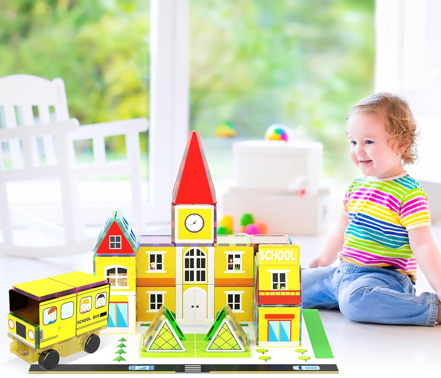 imagePicassoTiles 101pc Magnetic Tile Building Blocks with Car Base Drawstring Carry Toy Storage Bag Magnetized Block for Kids Magnet ToySet Educational STEM Learning Child Brain Development Ages 3 PC101150PC