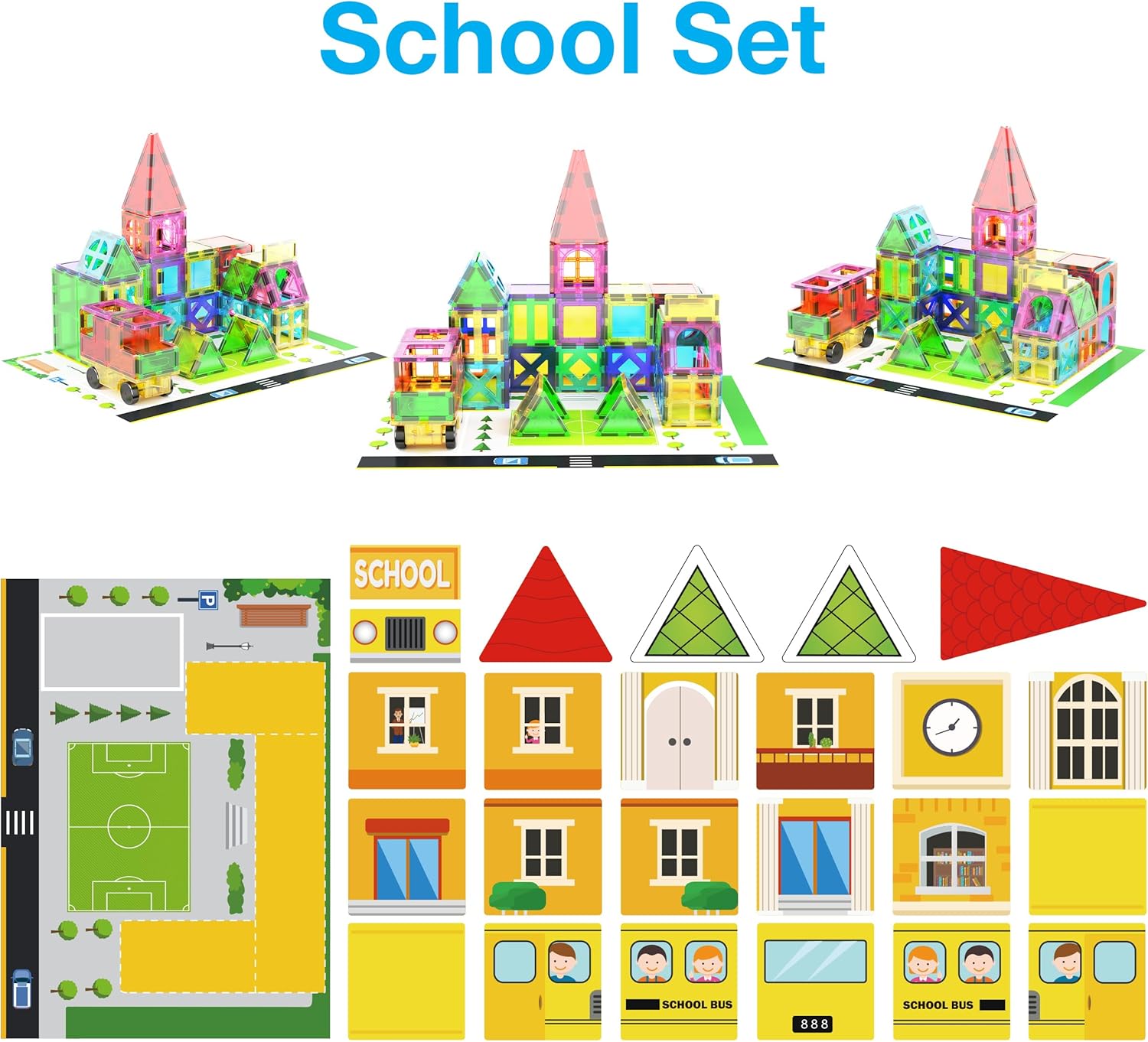 imagePicassoTiles 101pc Magnetic Tile Building Blocks with Car Base Drawstring Carry Toy Storage Bag Magnetized Block for Kids Magnet ToySet Educational STEM Learning Child Brain Development Ages 3 PC101150PC