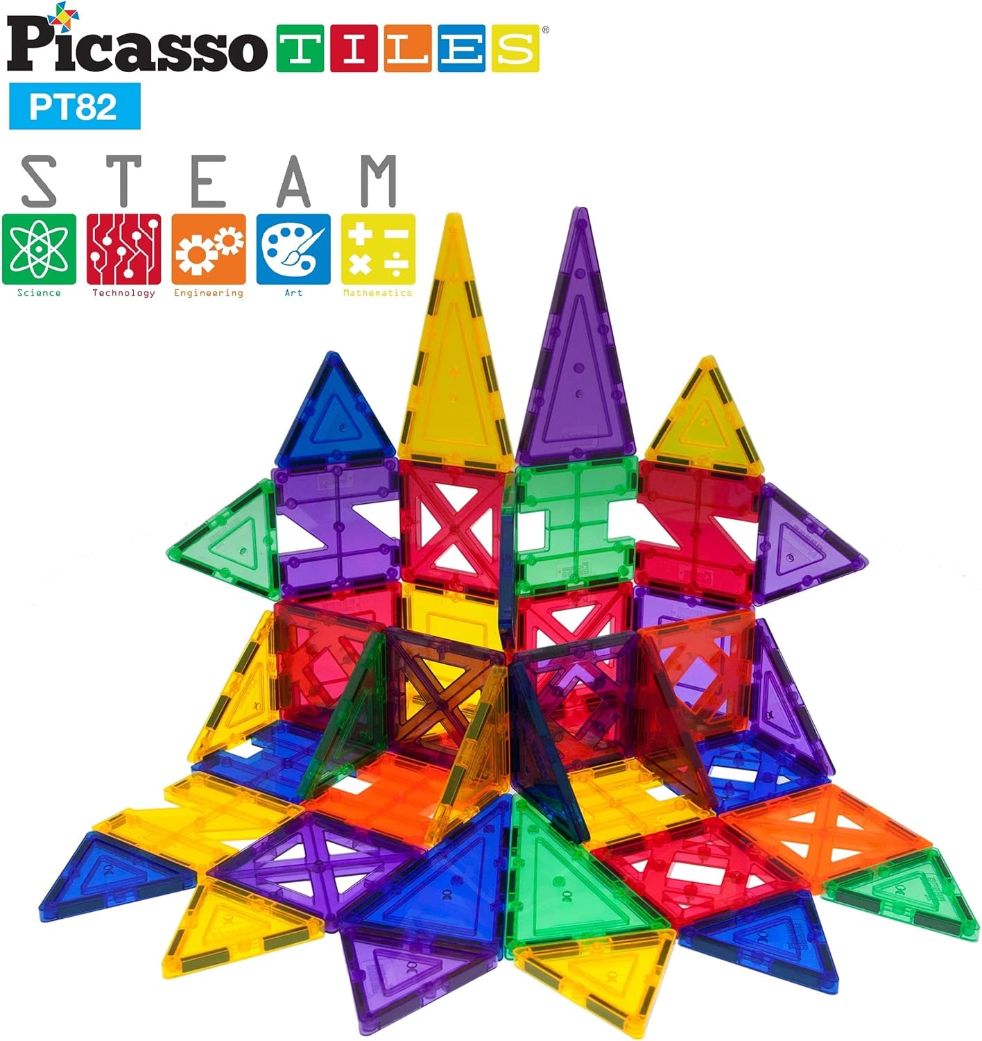 imagePicassoTiles 101pc Magnetic Tile Building Blocks with Car Base Drawstring Carry Toy Storage Bag Magnetized Block for Kids Magnet ToySet Educational STEM Learning Child Brain Development Ages 3 PC10182PC