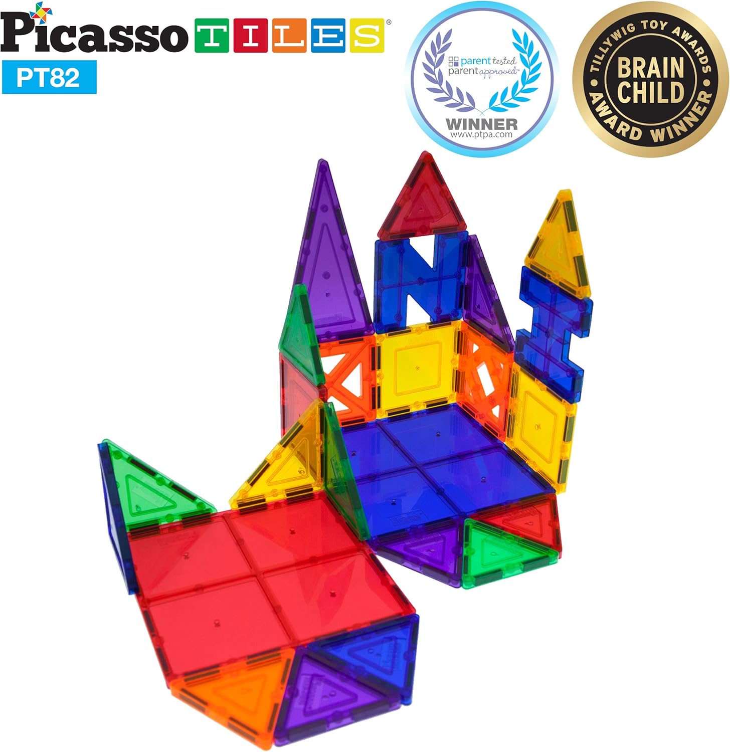 imagePicassoTiles 101pc Magnetic Tile Building Blocks with Car Base Drawstring Carry Toy Storage Bag Magnetized Block for Kids Magnet ToySet Educational STEM Learning Child Brain Development Ages 3 PC10182PC