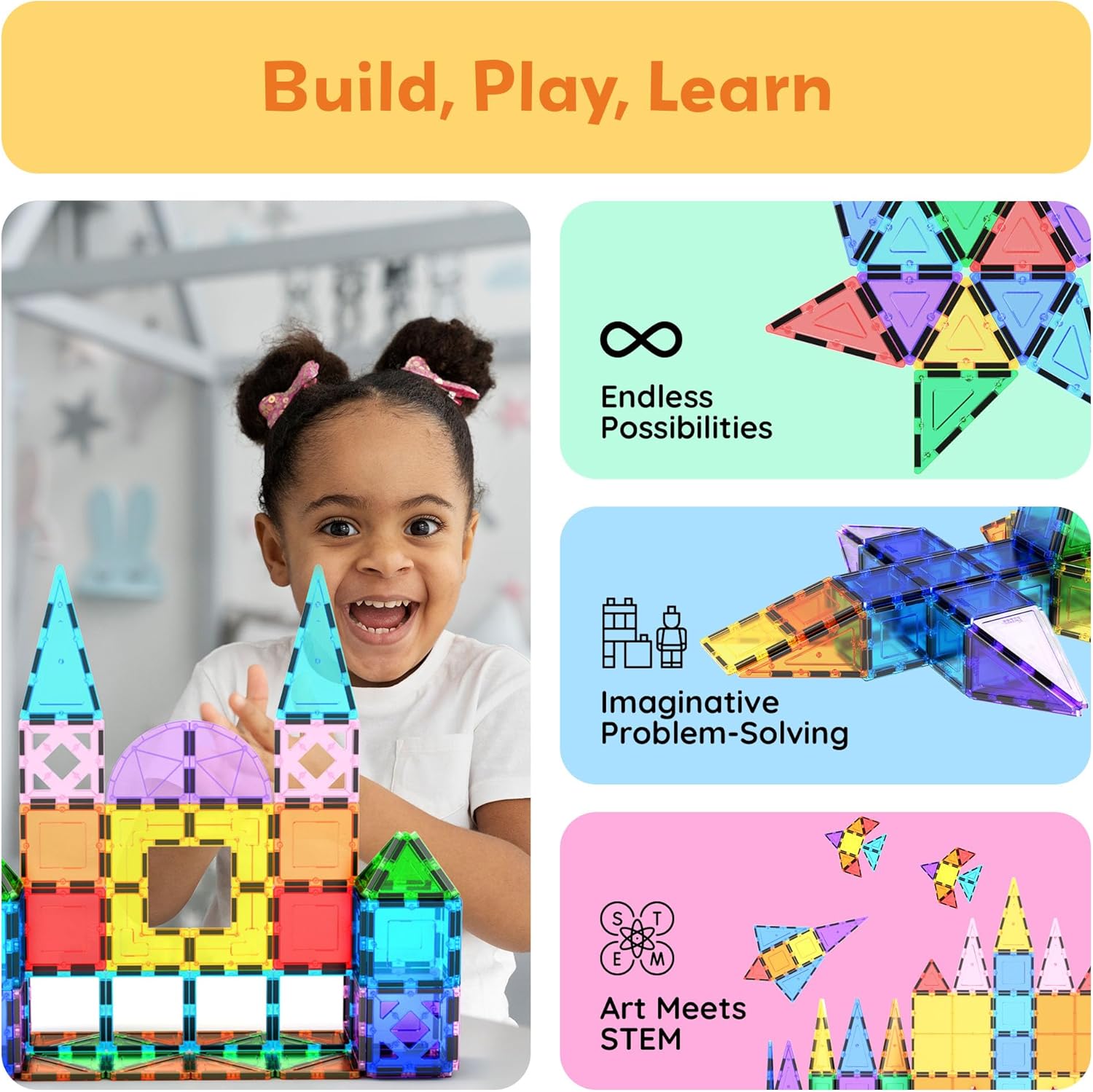 imagePicassoTiles 101pc Magnetic Tile Building Blocks with Car Base Drawstring Carry Toy Storage Bag Magnetized Block for Kids Magnet ToySet Educational STEM Learning Child Brain Development Ages 3 PC101152PC