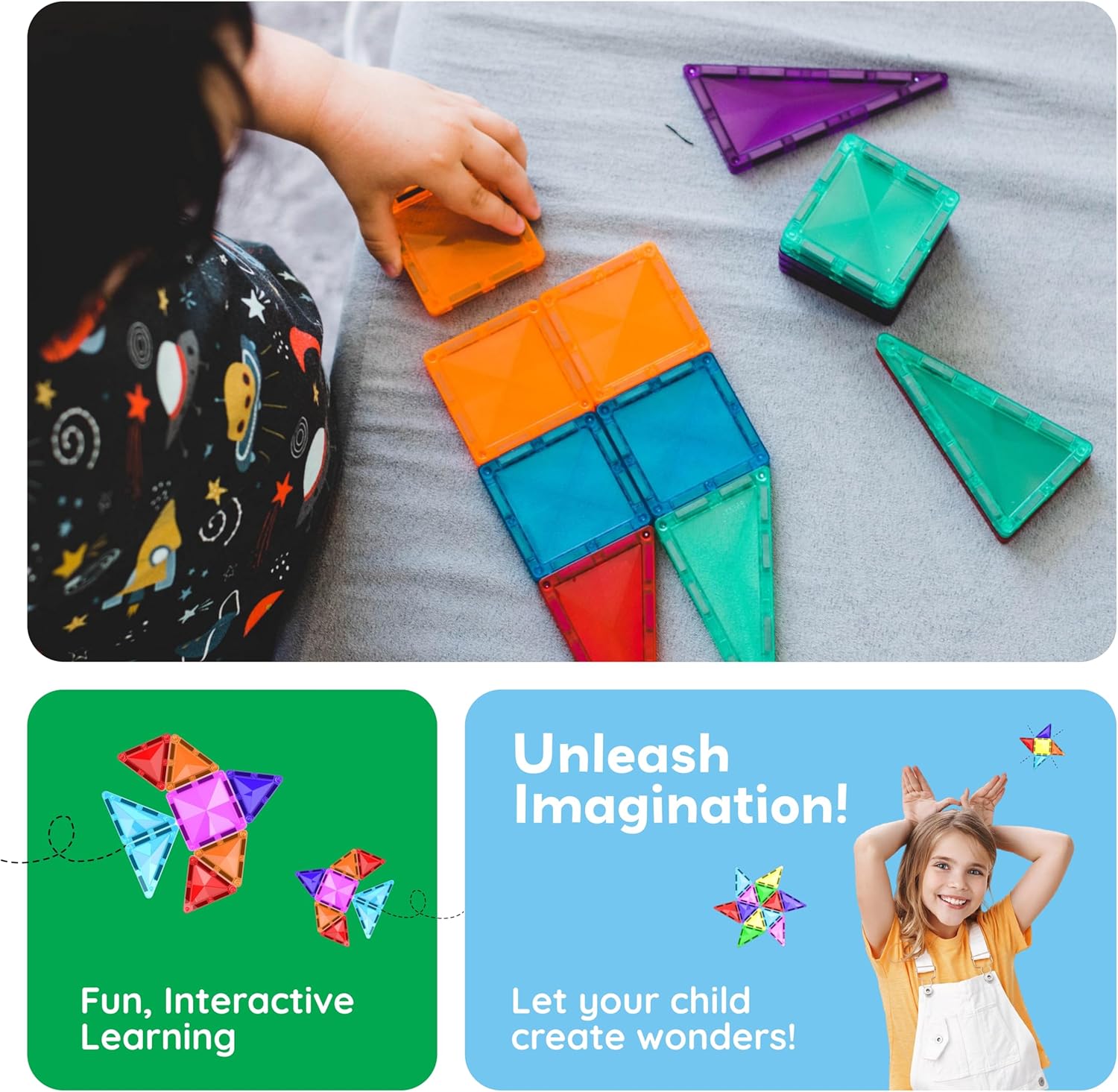 imagePicassoTiles 101pc Magnetic Tile Building Blocks with Car Base Drawstring Carry Toy Storage Bag Magnetized Block for Kids Magnet ToySet Educational STEM Learning Child Brain Development Ages 3 PC101Diamond