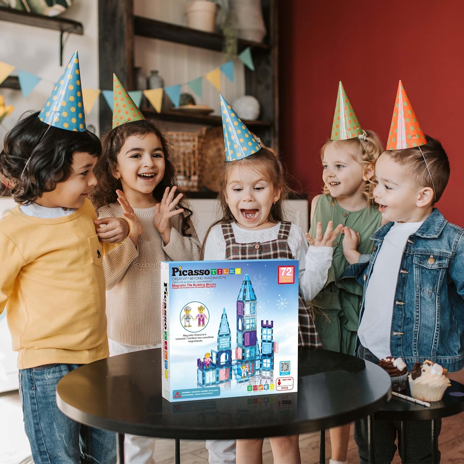 imagePicassoTiles 101pc Magnetic Tile Building Blocks with Car Base Drawstring Carry Toy Storage Bag Magnetized Block for Kids Magnet ToySet Educational STEM Learning Child Brain Development Ages 3 PC101Winter Ice