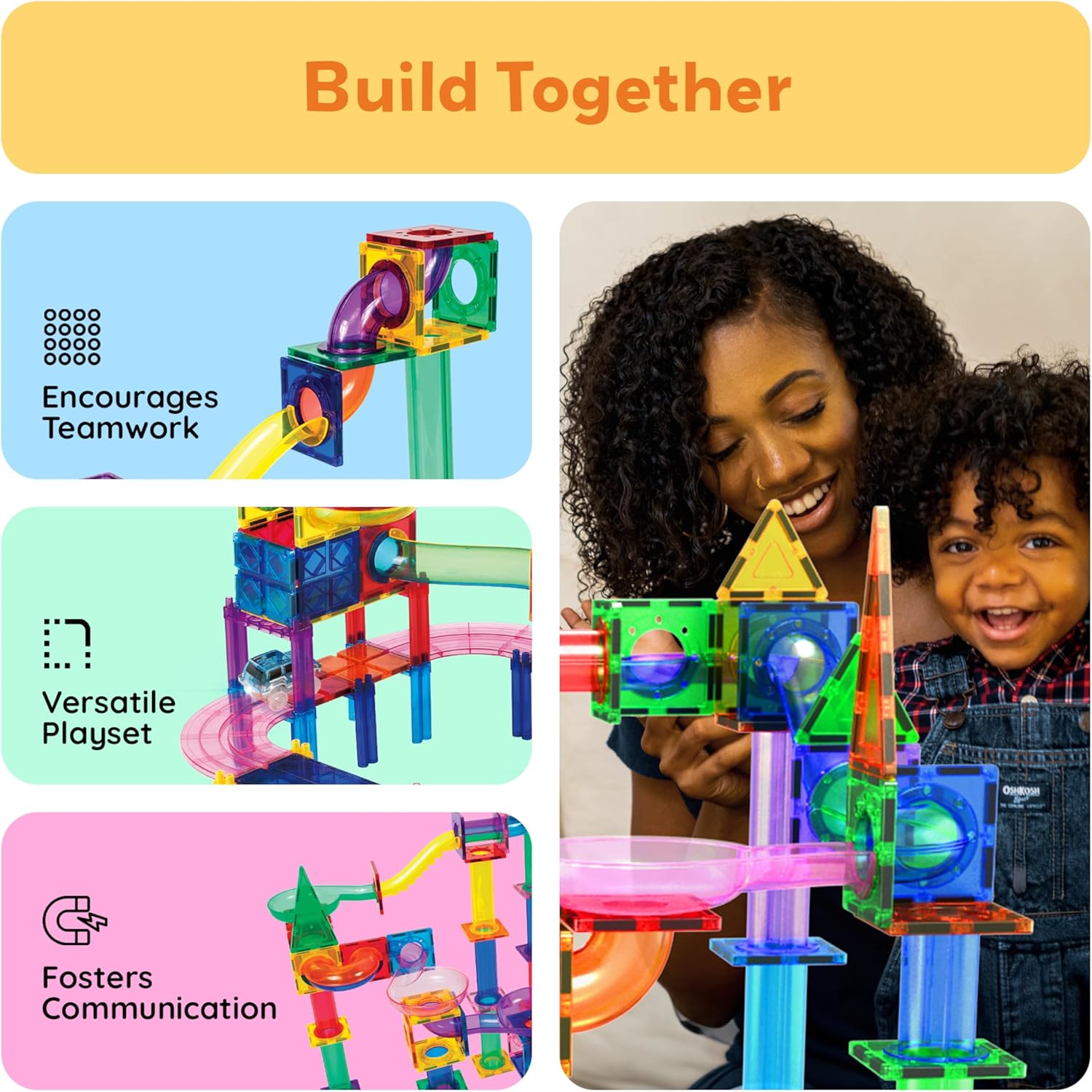 imagePicassoTiles 108pc 3in1 Marble Run Car Race Track Combo Magnetic Tiles PicassoToys Magnet Building Block Educational Construction Toy Playset STEM STEAM Learning Kit Child Brain Development PTG108
