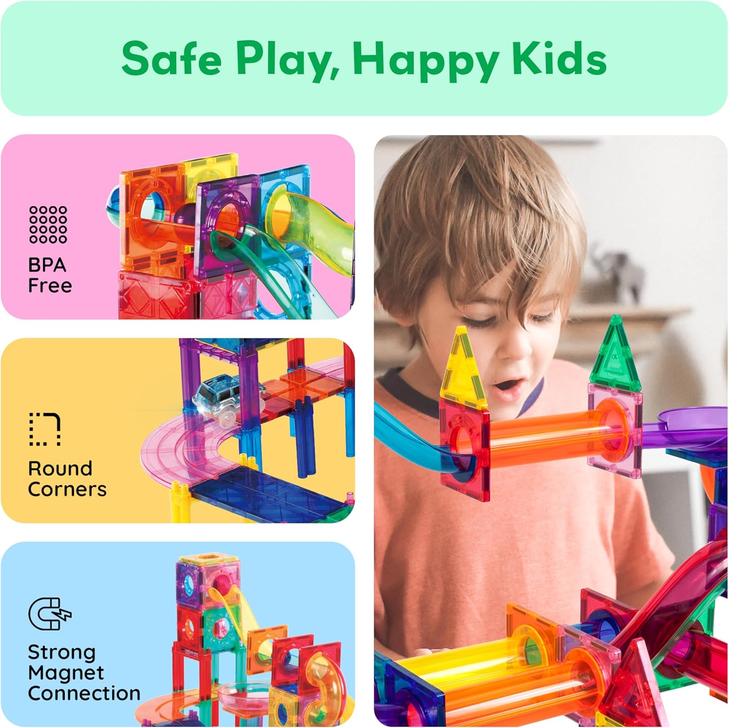 imagePicassoTiles 108pc 3in1 Marble Run Car Race Track Combo Magnetic Tiles PicassoToys Magnet Building Block Educational Construction Toy Playset STEM STEAM Learning Kit Child Brain Development PTG108