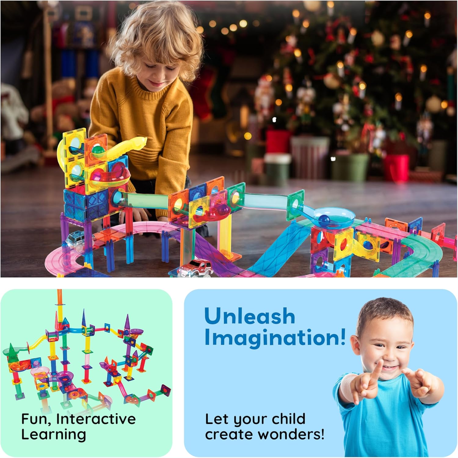 imagePicassoTiles 108pc 3in1 Marble Run Car Race Track Combo Magnetic Tiles PicassoToys Magnet Building Block Educational Construction Toy Playset STEM STEAM Learning Kit Child Brain Development PTG108