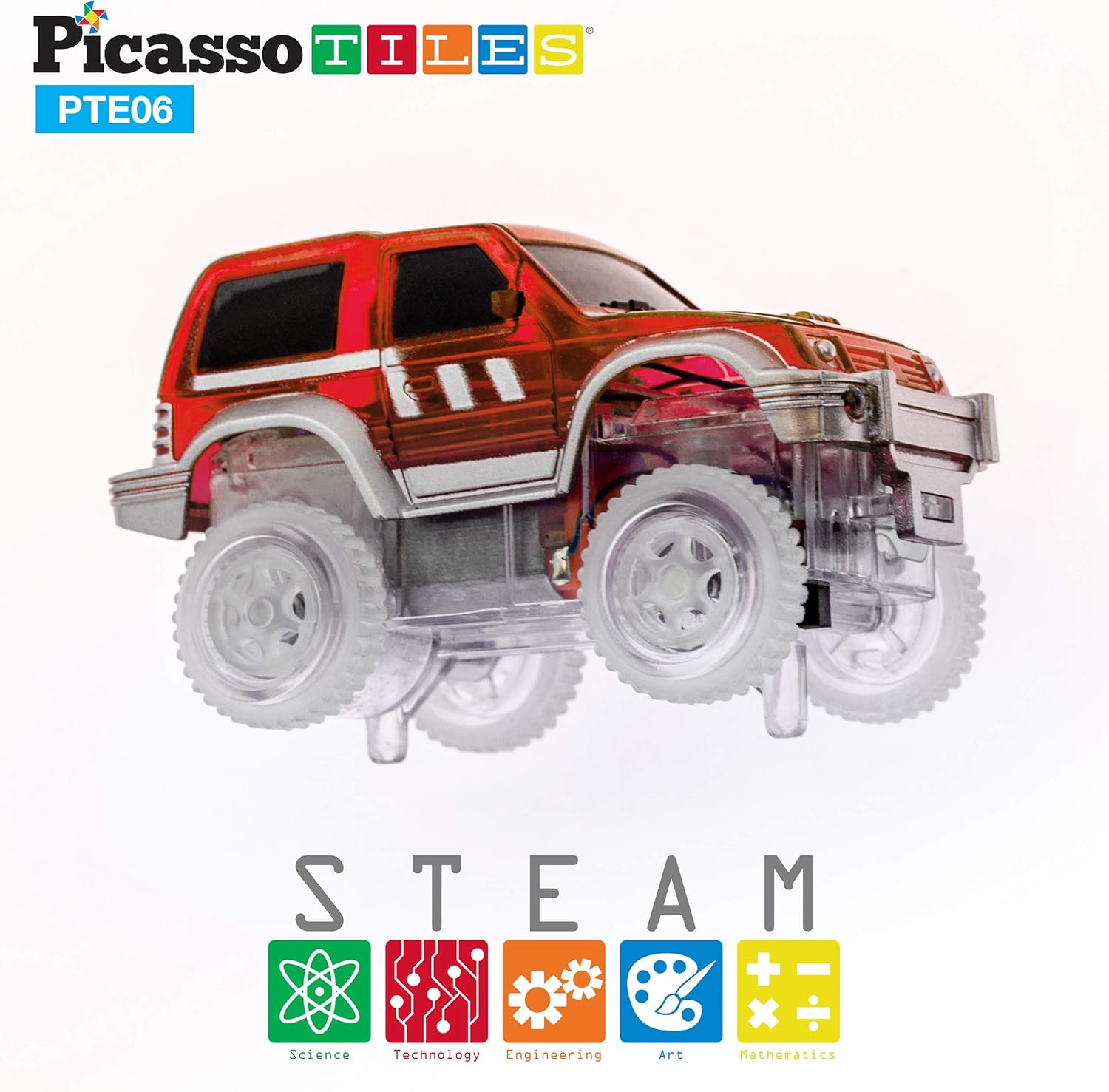 imagePicassoTiles 3 pcs Magnetic Toy Car Set Light Up LED Highly Detailed Compatible with Magnet Race Track STEM Truck Replacement Accessories Educational Building Kits for Toddlers Boys ampamp Girls Ages 3PTE06