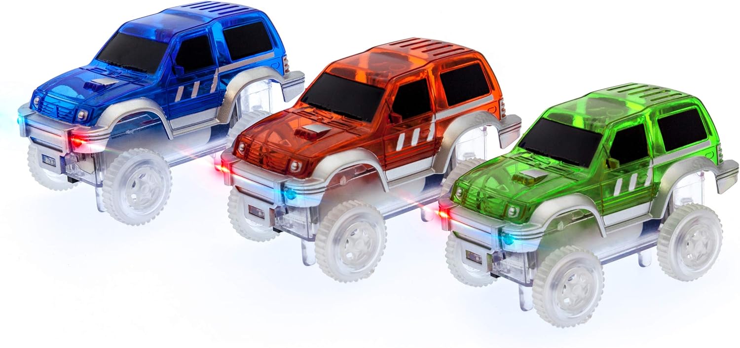 imagePicassoTiles 3 pcs Magnetic Toy Car Set Light Up LED Highly Detailed Compatible with Magnet Race Track STEM Truck Replacement Accessories Educational Building Kits for Toddlers Boys ampamp Girls Ages 3PTE06