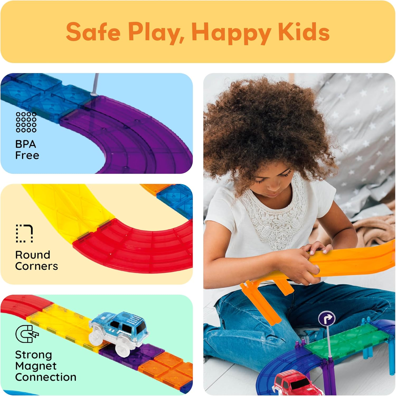 imagePicassoTiles 3 pcs Magnetic Toy Car Set Light Up LED Highly Detailed Compatible with Magnet Race Track STEM Truck Replacement Accessories Educational Building Kits for Toddlers Boys ampamp Girls Ages 3PTR80