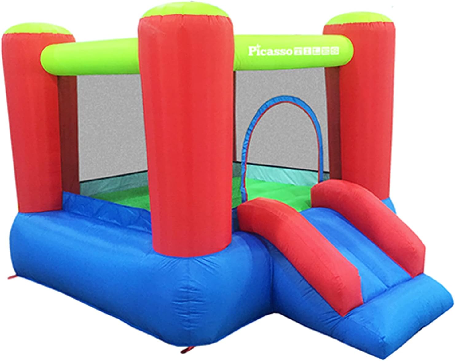 imagePicassoTiles KC106 8x7 Foot Junior Inflatable Bouncer Kid Park Jumping Bouncing House Jump Slide Playhouse w 50 Pit Balls 3 Sides Mesh Protection and HeavyDuty GFCI ETL Certified 385W Blower