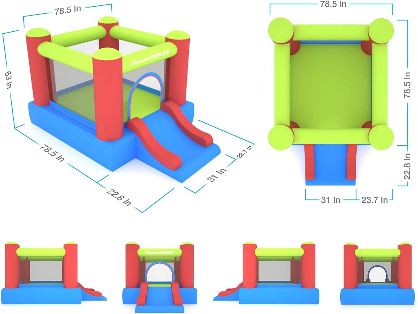 imagePicassoTiles KC106 8x7 Foot Junior Inflatable Bouncer Kid Park Jumping Bouncing House Jump Slide Playhouse w 50 Pit Balls 3 Sides Mesh Protection and HeavyDuty GFCI ETL Certified 385W Blower