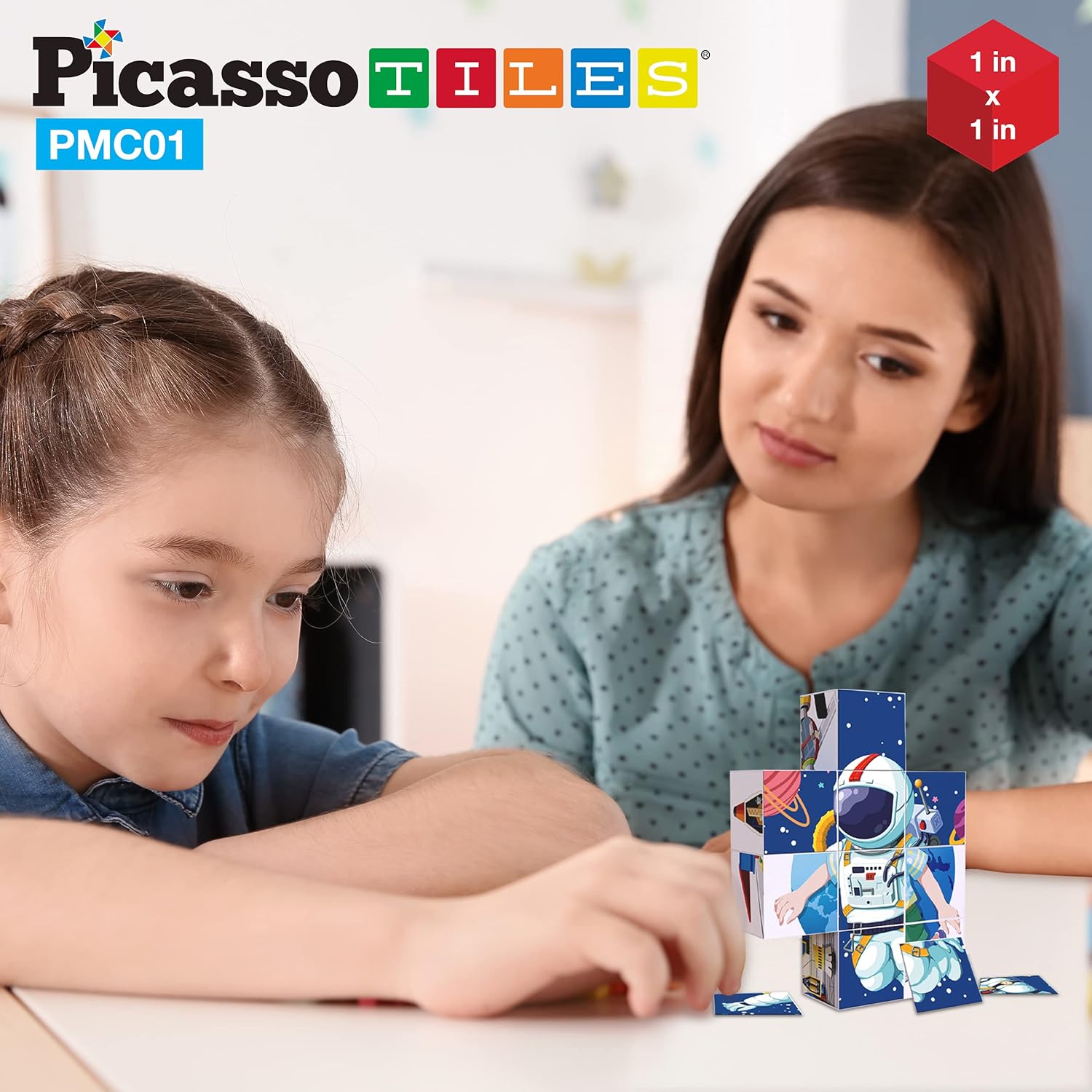 imagePicassoTiles Kids Magnetic Puzzle Cube 3D Unique Space Exploration Blocks 63pc Mix ampamp Match Cubes Sensory Toys STEAM Learning Building Block Children Construction Toy Set Stacking Magnet Creative Kit