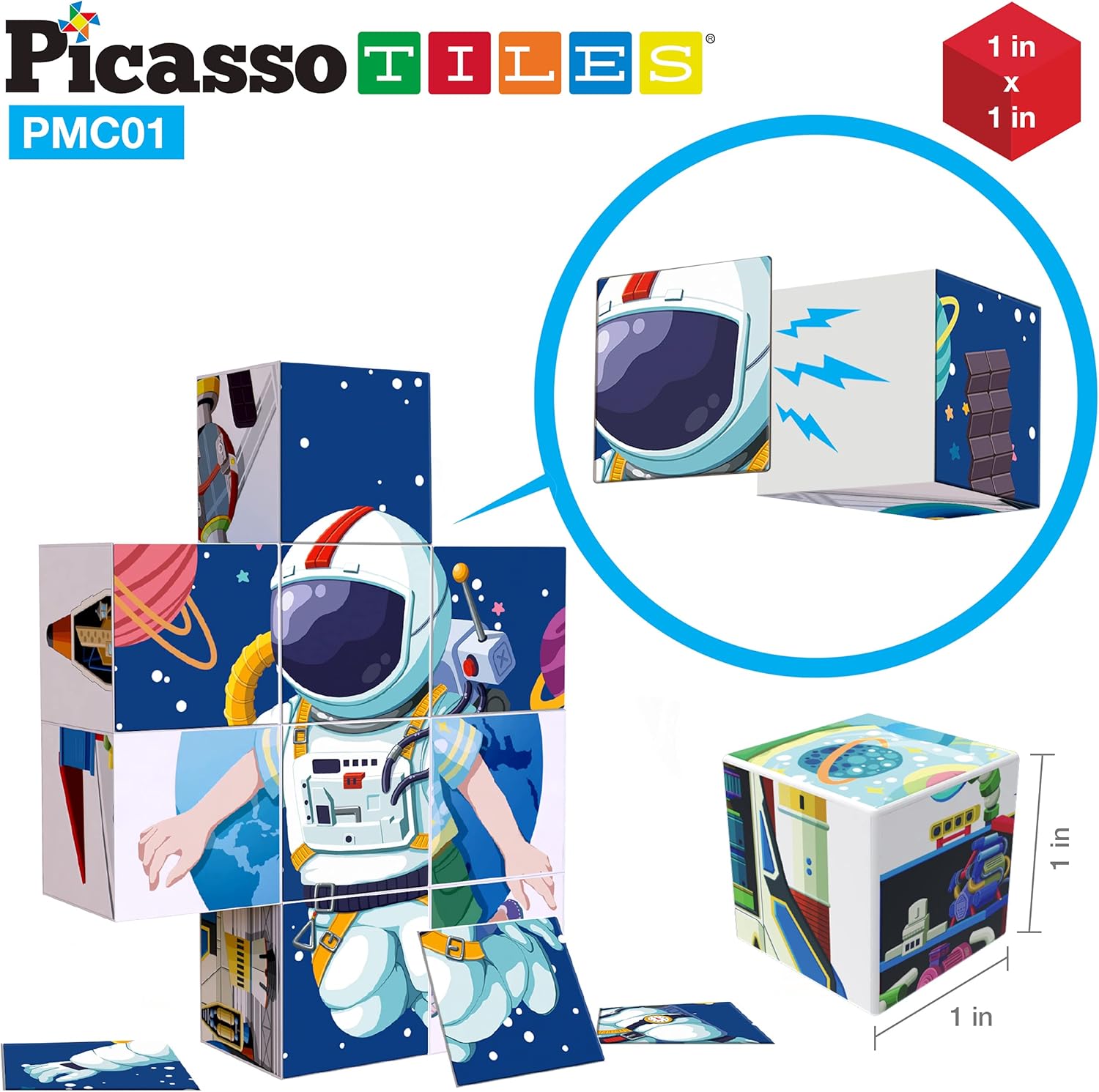 imagePicassoTiles Kids Magnetic Puzzle Cube 3D Unique Space Exploration Blocks 63pc Mix ampamp Match Cubes Sensory Toys STEAM Learning Building Block Children Construction Toy Set Stacking Magnet Creative Kit