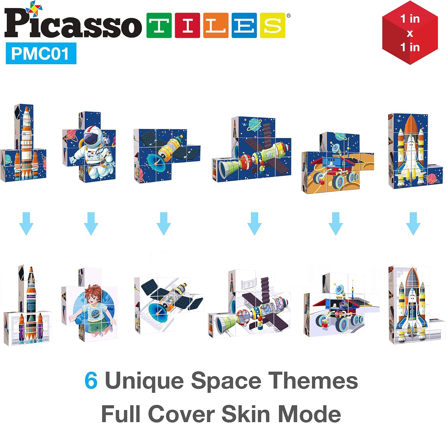 imagePicassoTiles Kids Magnetic Puzzle Cube 3D Unique Space Exploration Blocks 63pc Mix ampamp Match Cubes Sensory Toys STEAM Learning Building Block Children Construction Toy Set Stacking Magnet Creative Kit