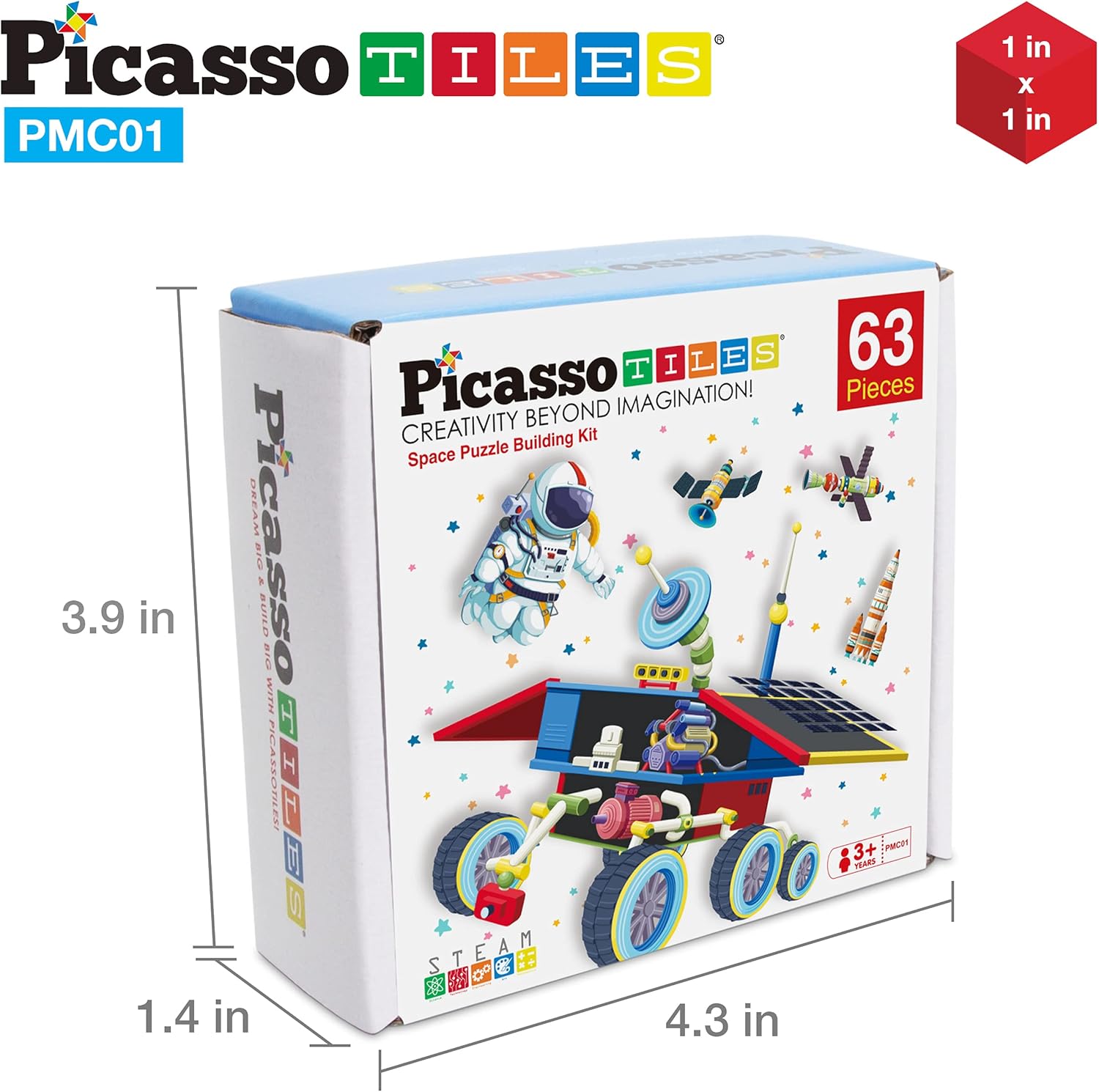 imagePicassoTiles Kids Magnetic Puzzle Cube 3D Unique Space Exploration Blocks 63pc Mix ampamp Match Cubes Sensory Toys STEAM Learning Building Block Children Construction Toy Set Stacking Magnet Creative Kit