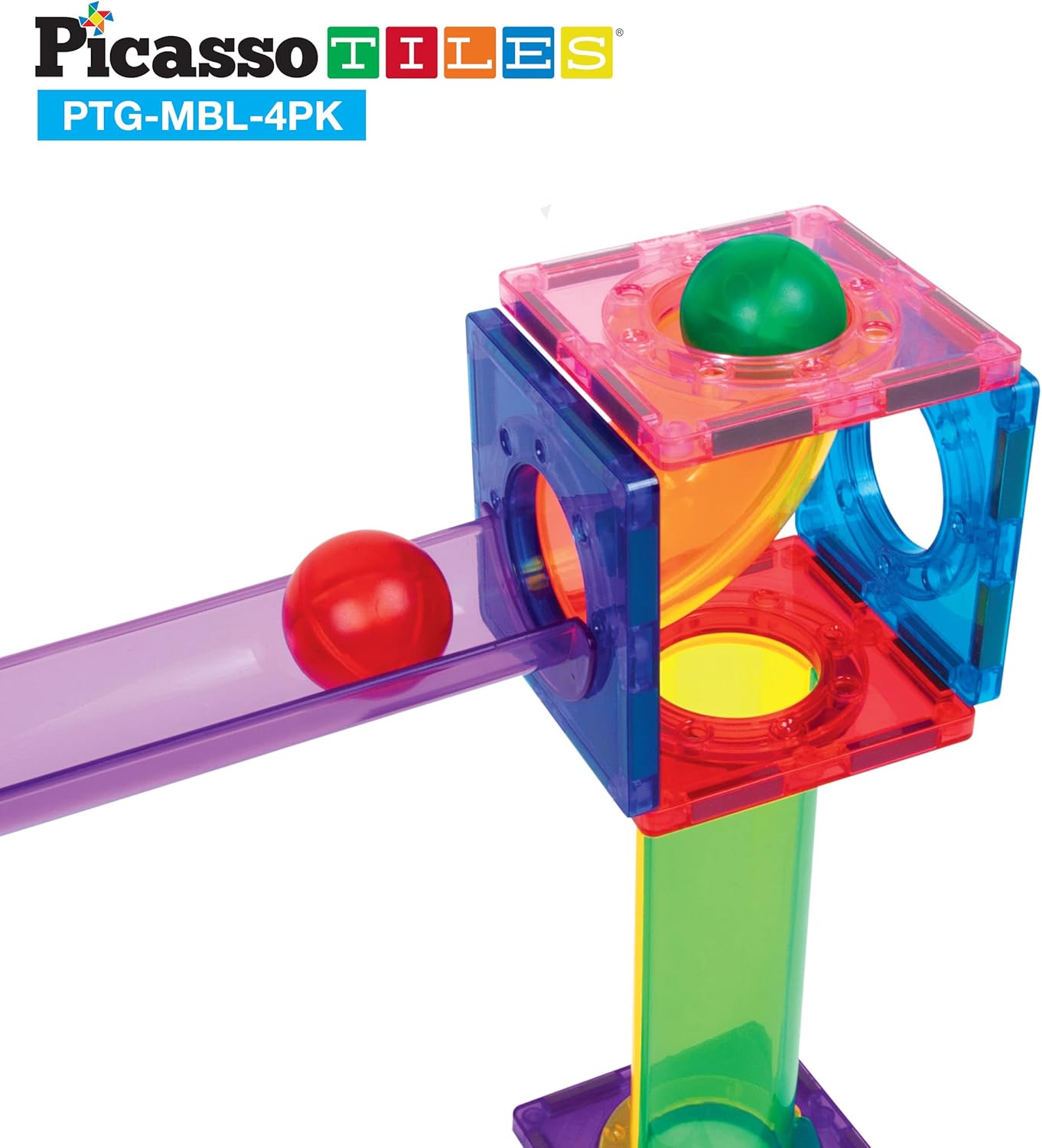 imagePicassoTiles Magnet Marble Run Tiles Pete The Cat Themed Character Marbles for Magnetic Building Block Construction Tile Maze Structures STEM Learning Pretend Play Fun Toys Girls Boys Ages 3 PTG02PTGMBL4PK