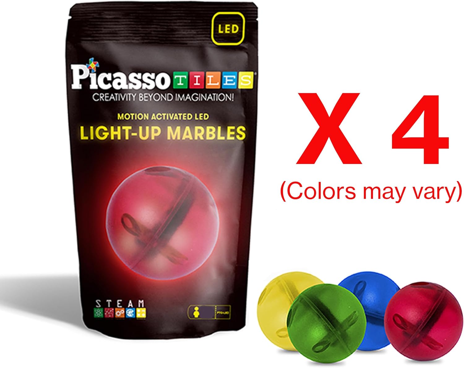 imagePicassoTiles Magnet Marble Run Tiles Pete The Cat Themed Character Marbles for Magnetic Building Block Construction Tile Maze Structures STEM Learning Pretend Play Fun Toys Girls Boys Ages 3 PTG02PTGLED4PK