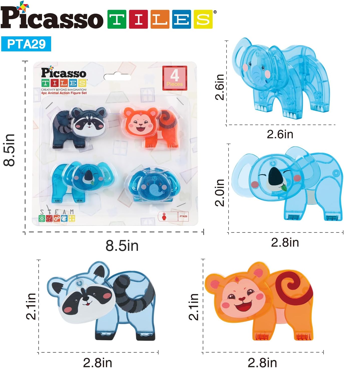 imagePicassoTiles Magnet Tile Animal Friends Action Figure Playset Mix or Match Figurine Wildlife Character Toy STEM Learning Construction Building Magnetic Tiles Educational Pretend Play Kit Ages 3 PTA29MixMatch4