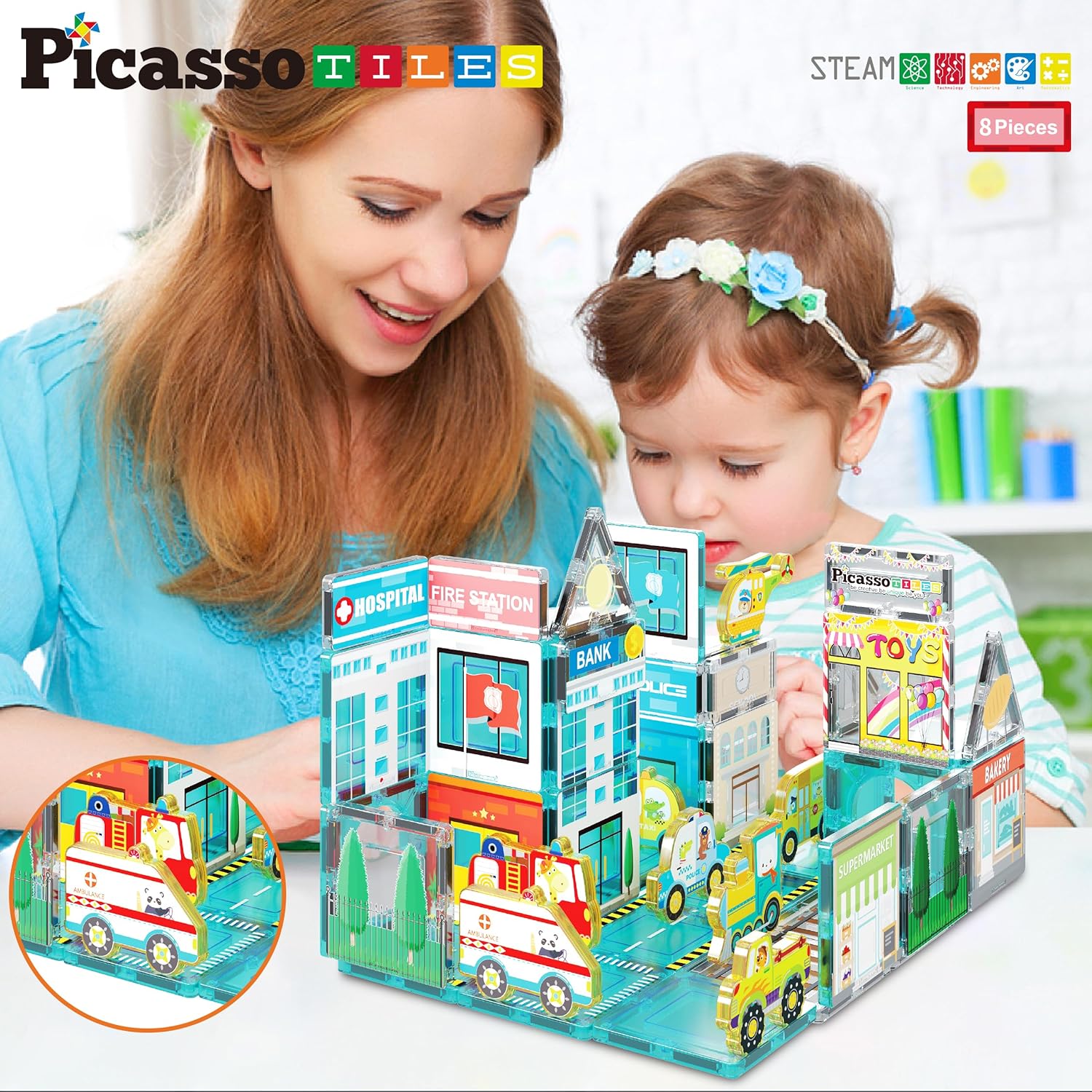 imagePicassoTiles Magnet Tile Animal Friends Action Figure Playset Mix or Match Figurine Wildlife Character Toy STEM Learning Construction Building Magnetic Tiles Educational Pretend Play Kit Ages 3 PTA29Metro